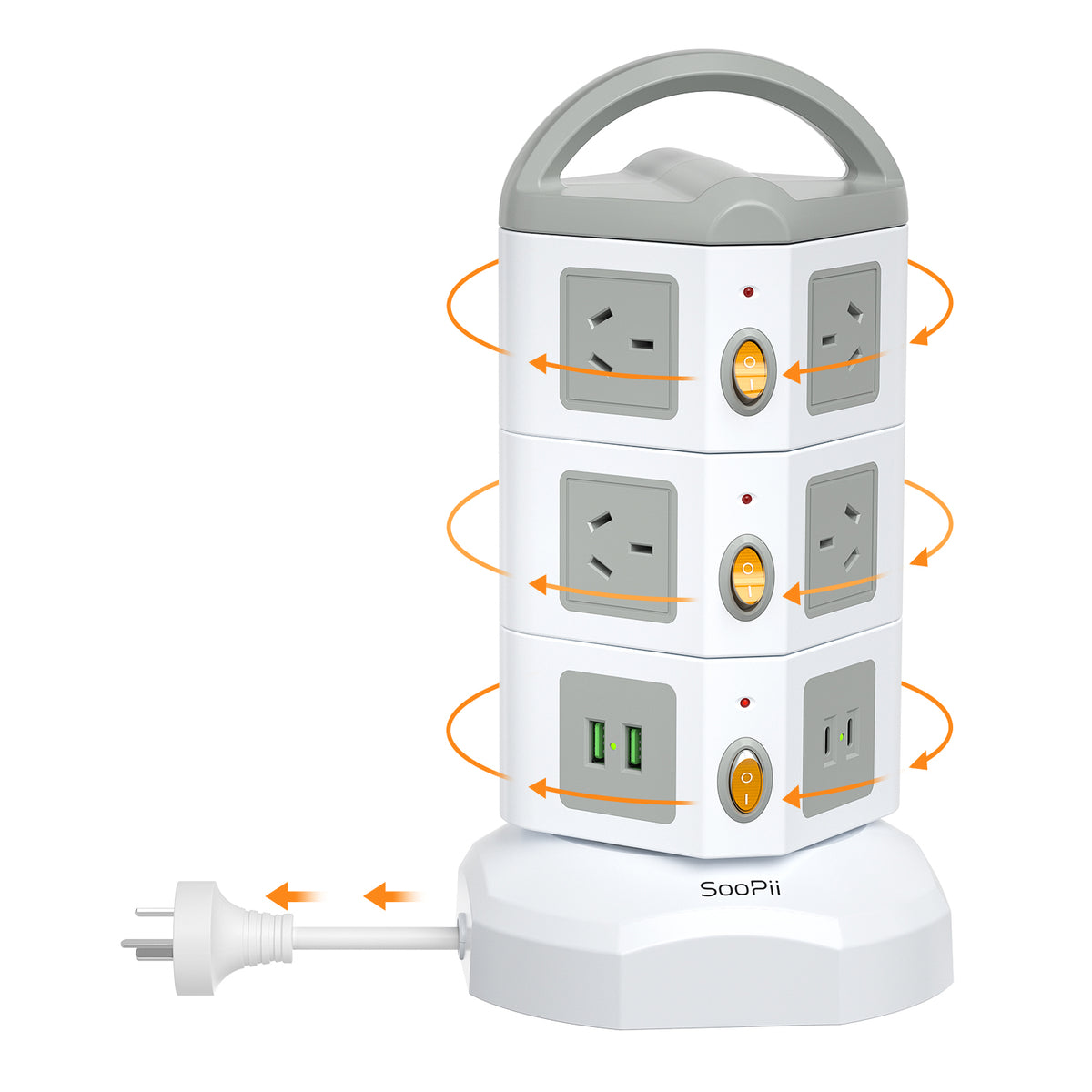 SooPii USB-C Power Strip Tower, 10 Outlets + 4 USB,TPS10