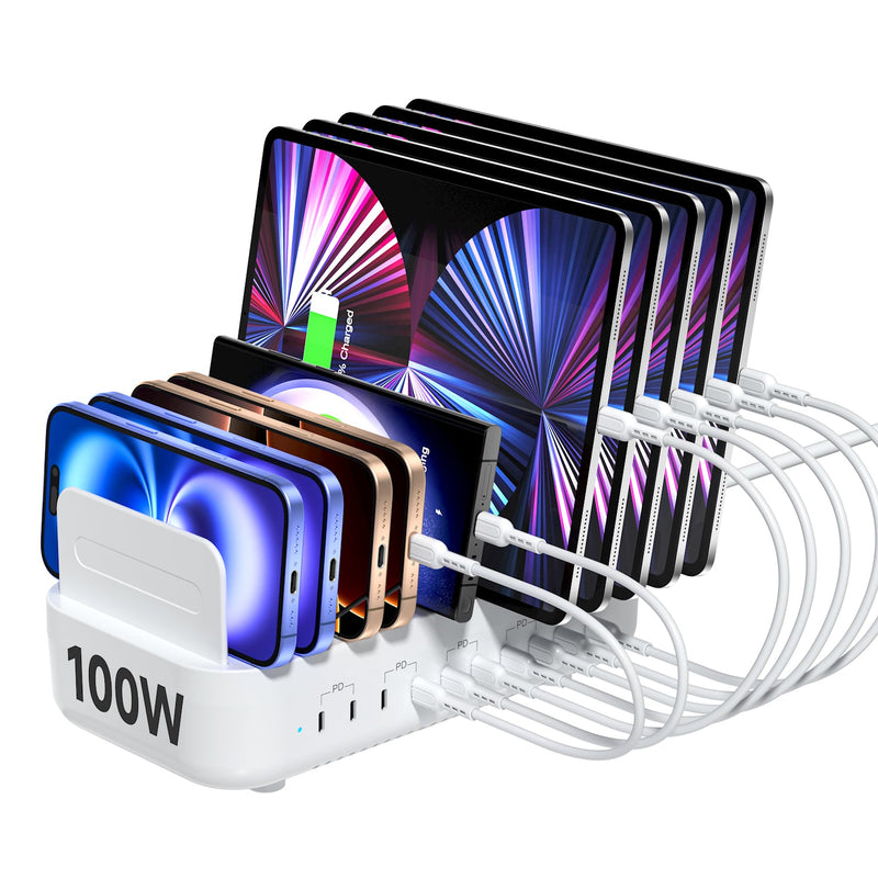 SooPii CS101 10-Port USB-C Ladestation (100W, 10 PD Ports) mit 10 USB-C Kabeln