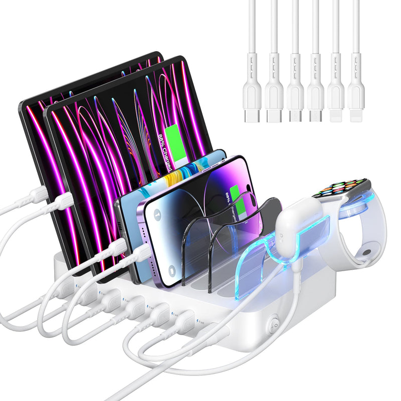 SooPii CS61 Ladestation (50 W, 6 Ports) mit 6 gemischten Kabeln