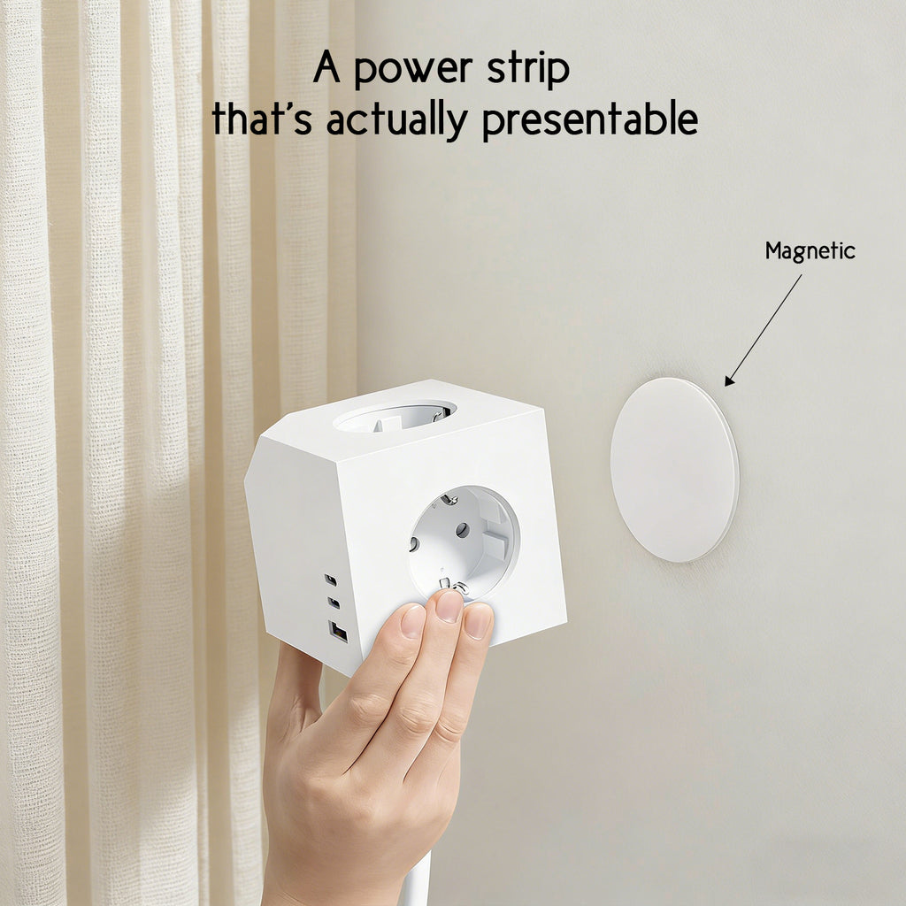 EU-E25 Cube Power Strip, 3 AC + 3 USB, Individual Switches, 3680W — Ports and connectivity