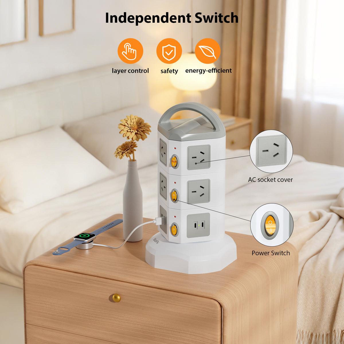 SooPii USB-C Power Strip Tower, 10 Outlets + 4 USB,TPS10