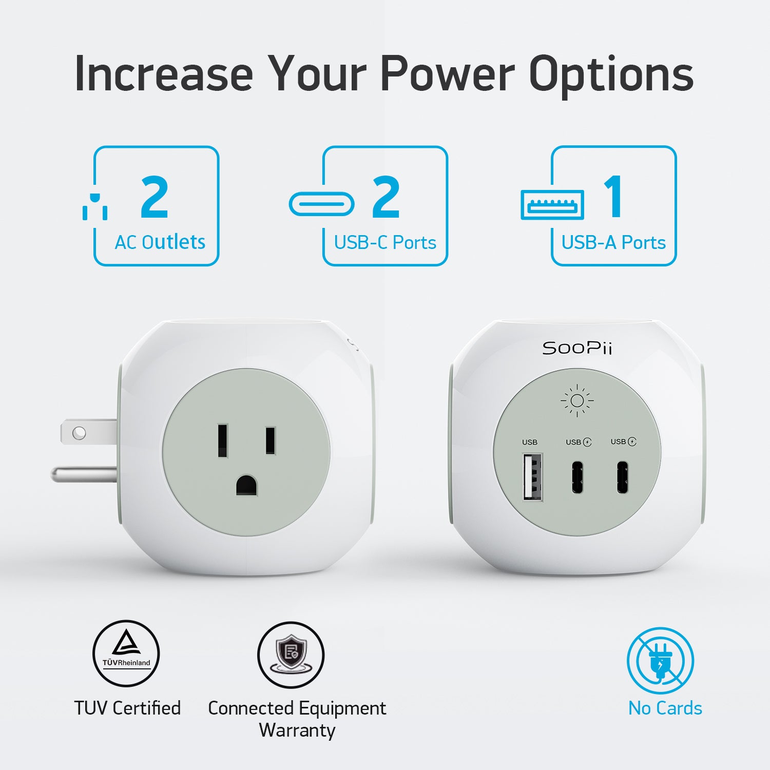 US-GC11 5-Outlet Power Strip Box, 4 USB, Individual Switches — Ports and connectivity