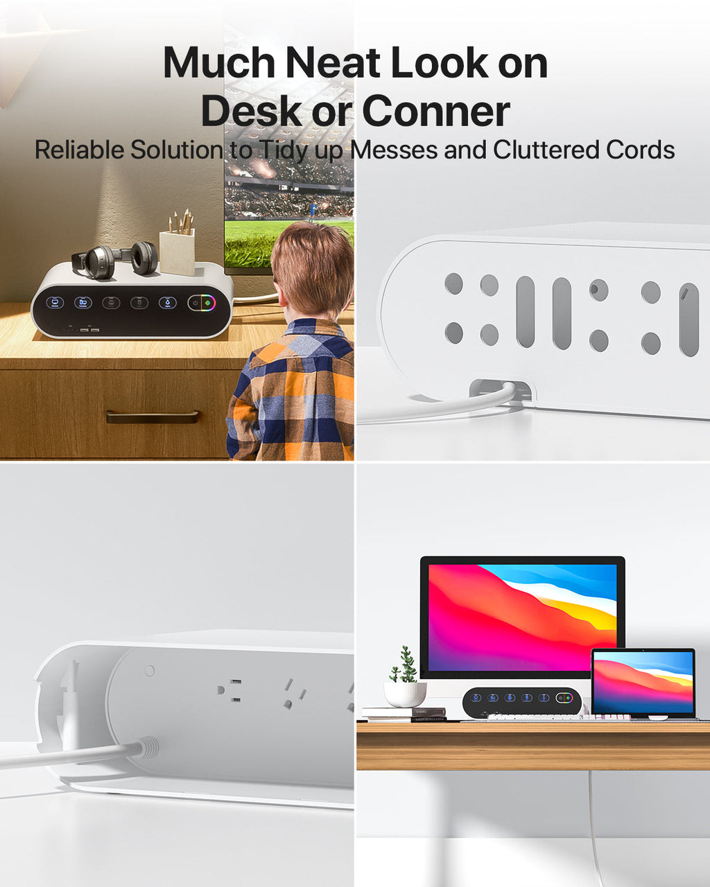 Power Strip with Cable Management Box, 65W GaN & 4 USB Ports — Ports and connectivity