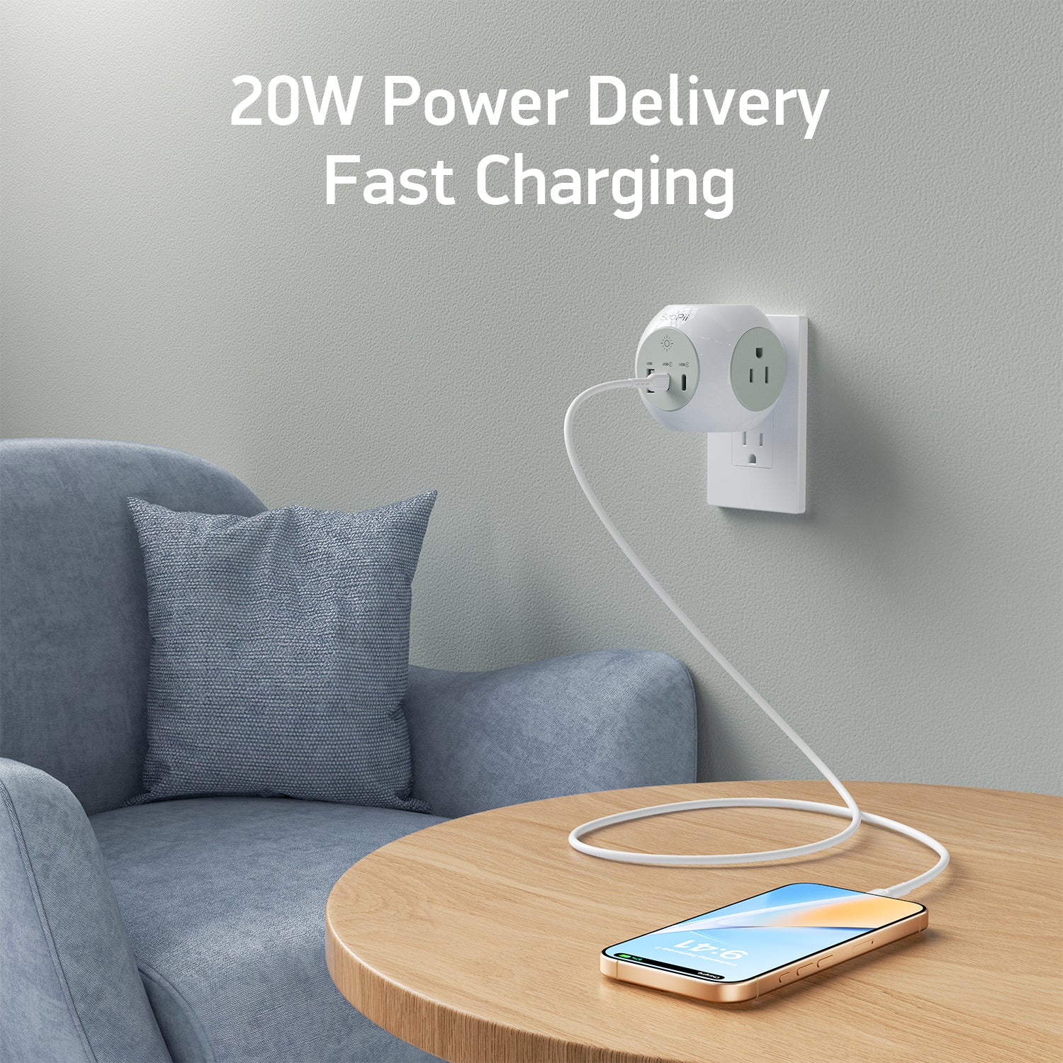 US-GC11 5-Outlet Power Strip Box, 4 USB, Individual Switches — Fast charging feature