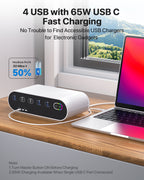 Power Strip with Cable Management Box, 65W GaN & 4 USB Ports — Size and dimensions