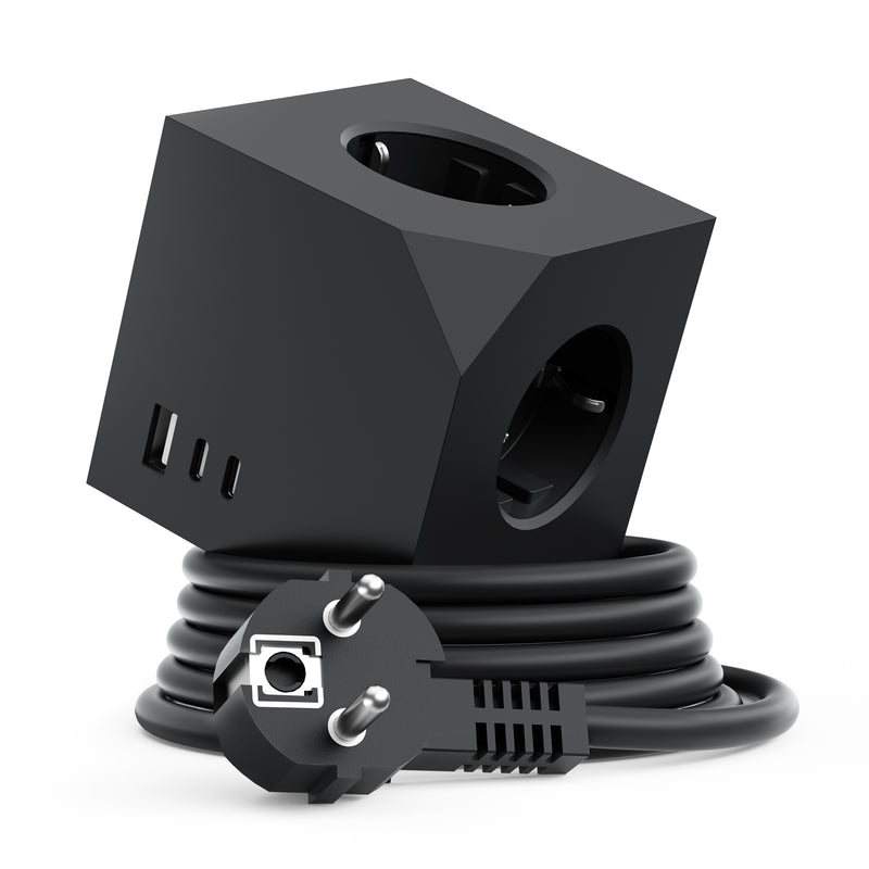 SooPii EU-E25 Cube Steckdosenleiste, 3 AC + 3 USB, einzelne Schalter, 3680W