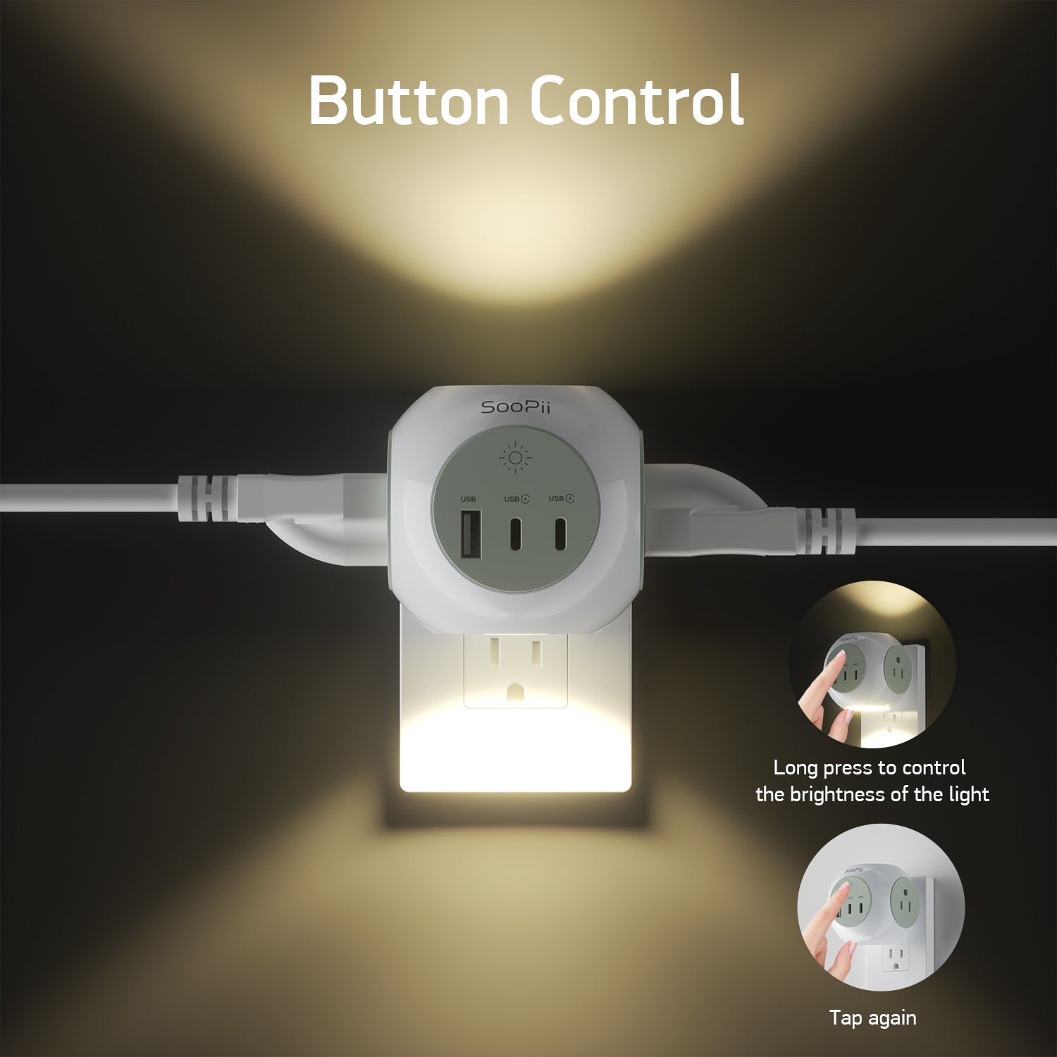 US-GC11 5-Outlet Power Strip Box, 4 USB, Individual Switches — Key features