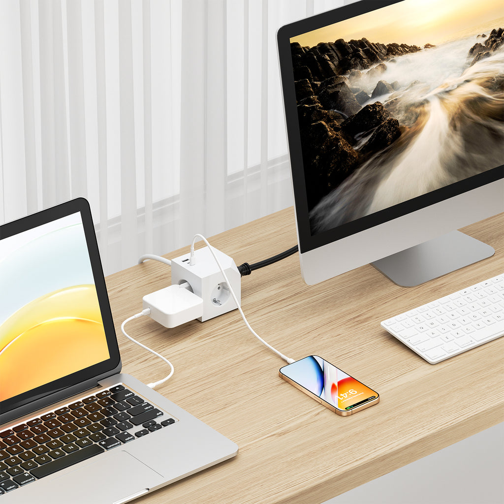 EU-E25 Cube Power Strip, 3 AC + 3 USB, Individual Switches, 3680W — Safety protection
