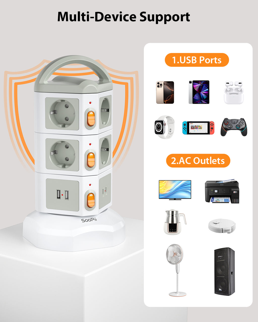 TPS10 Power Strip Tower, 10 Outlets, 4 USB, Surge Protection — Detail 10
