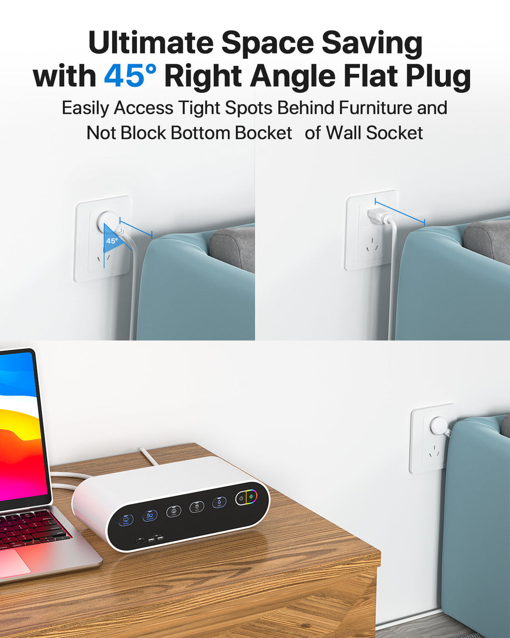 Power Strip with Cable Management Box, 65W GaN & 4 USB Ports — Detail 8