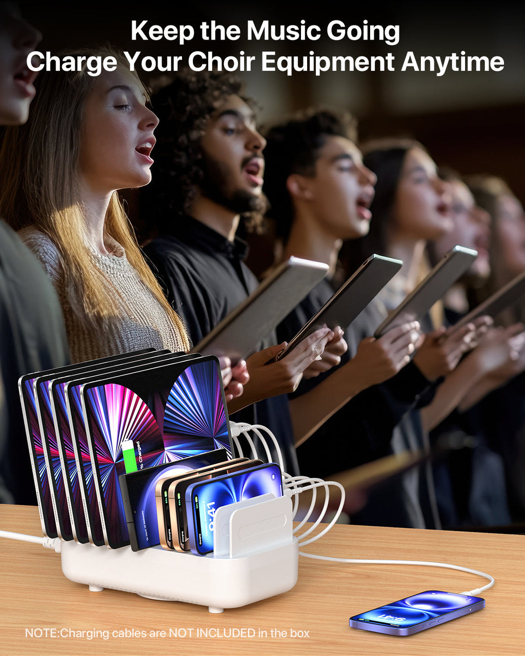 SooPii CS101 charging station with 10 ports, 100W power, 5 Power Delivery ports, and 10 mixed cables for multiple device charging