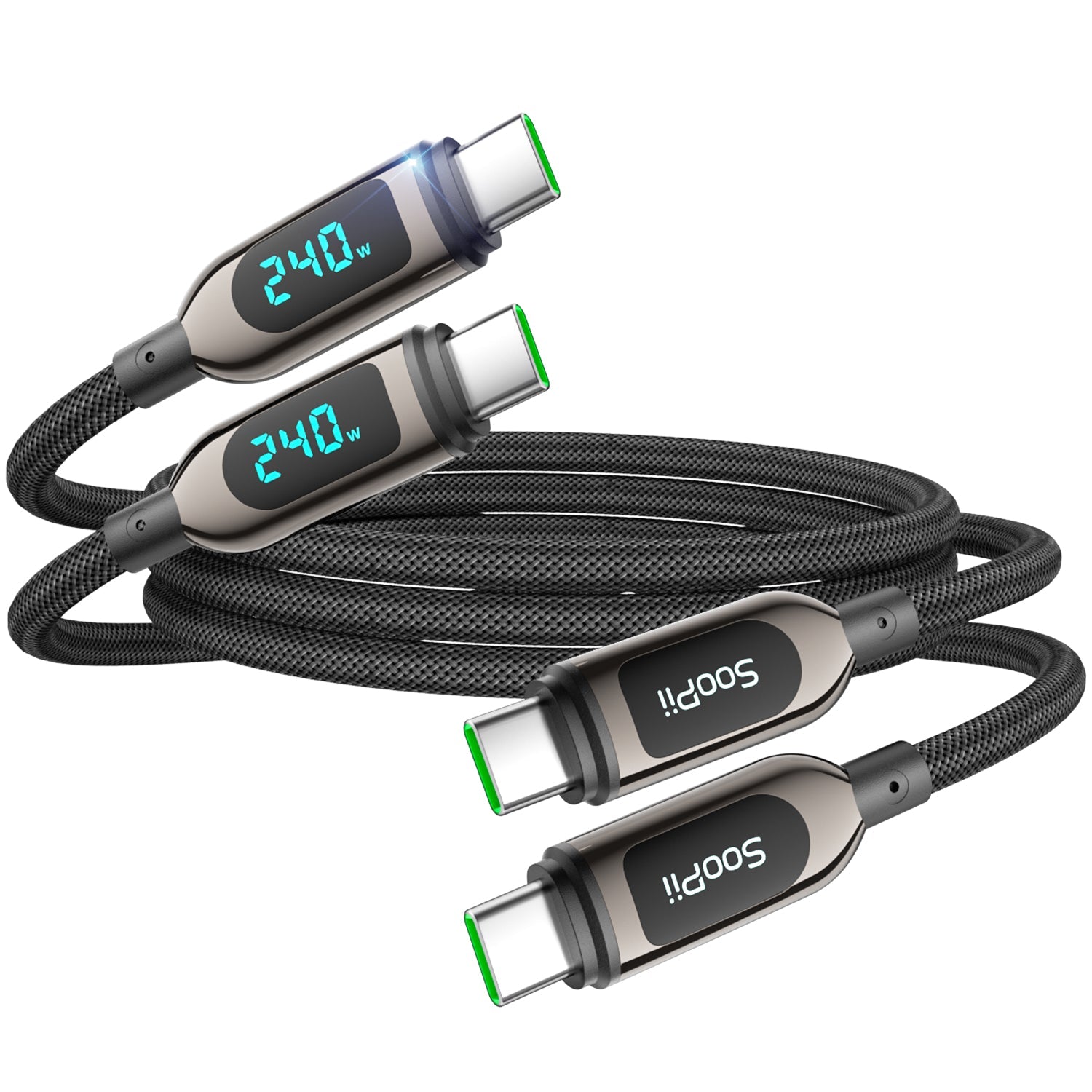S70CC 240W USB-C Cable 4ft Nylon Braided with LED Wattage Display — Detail 11