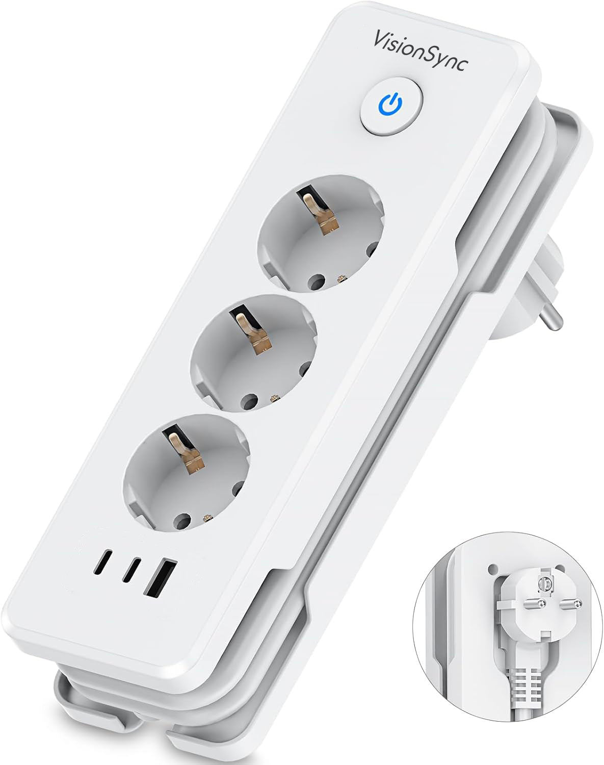 EU-E30 Flat Power Strip, 3 AC + 3 USB, PD 20W, Cable Winding, 3680W — Main product photo