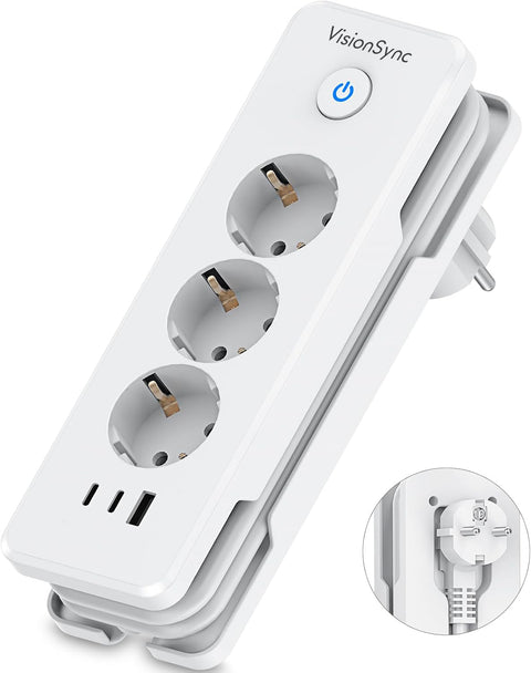EU-E30 Flat Power Strip, 3 AC + 3 USB, PD 20W, Cable Winding, 3680W — Main product photo