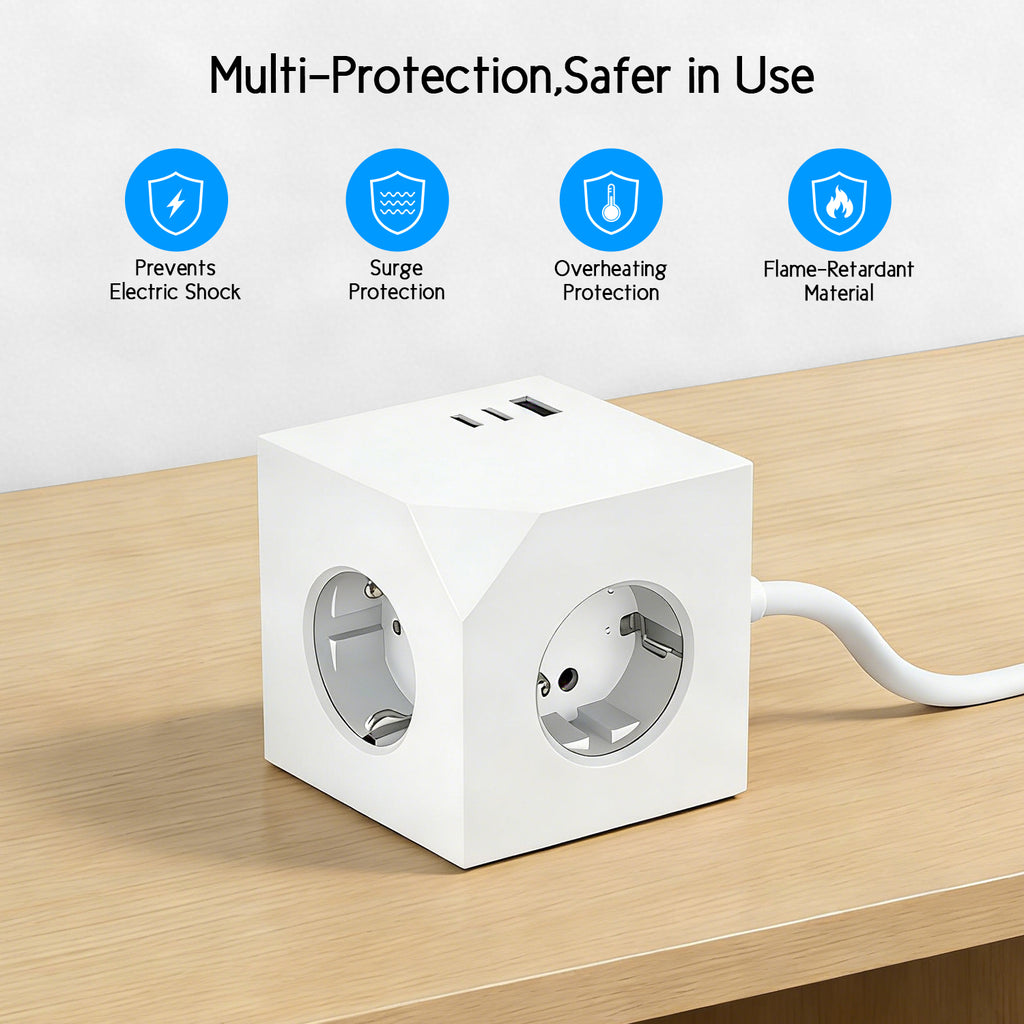 EU-E25 Cube Power Strip, 3 AC + 3 USB, Individual Switches, 3680W — Detail 11