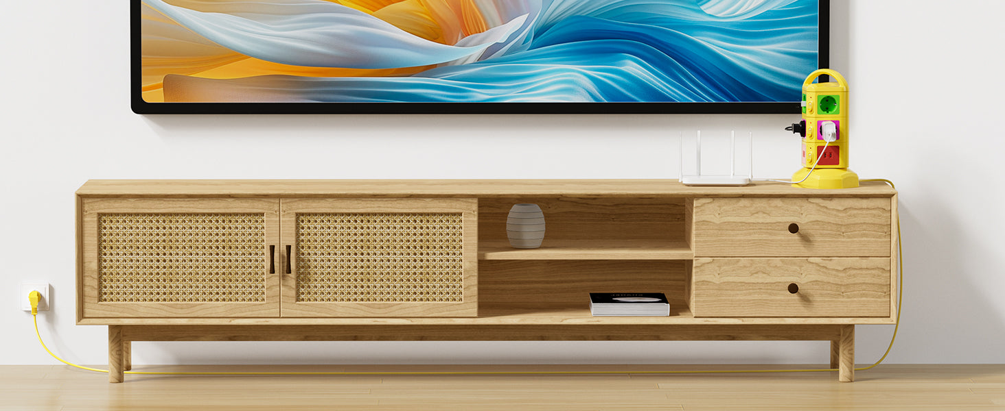 Yellow SooPii Tower socket outlet charging station with 2 USB and 2 Type-C ports, fast charging, and current distribution.