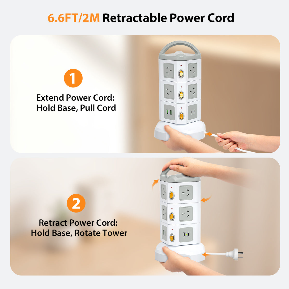 SooPii USB-C Power Strip Tower, 10 Outlets + 4 USB,TPS10