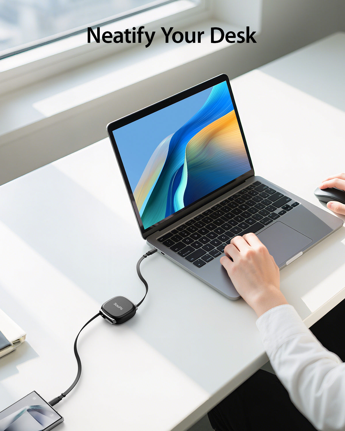 SooPii S86 USB-C to USB-C cable, 1 meter, 240W, retractable design with braided exterior, for fast charging and data transfer.