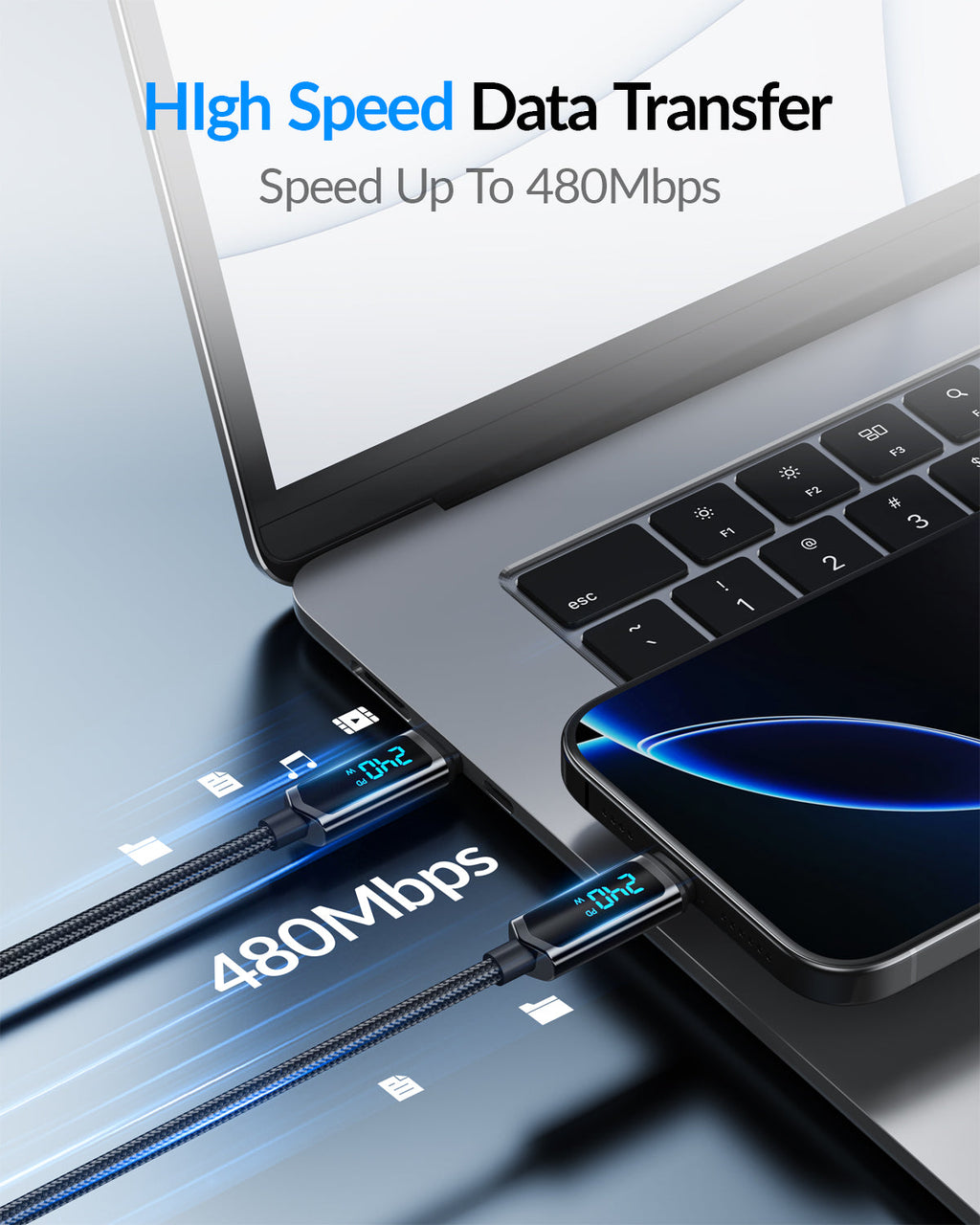 SooPii S69 USB-C to USB-C cable with 1.2m length, 240W wattage display, and durable nylon-braided design.