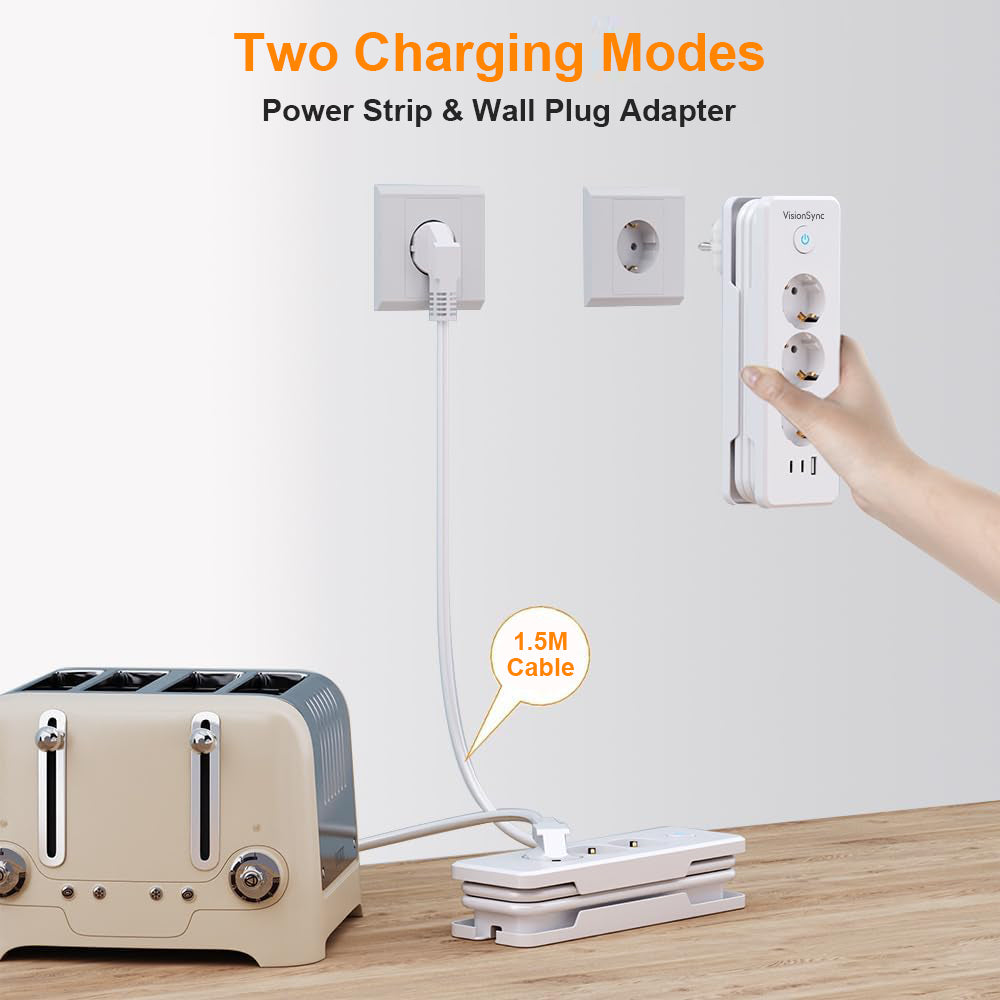 EU-E30 Flat Power Strip, 3 AC + 3 USB, PD 20W, Cable Winding, 3680W — Safety protection