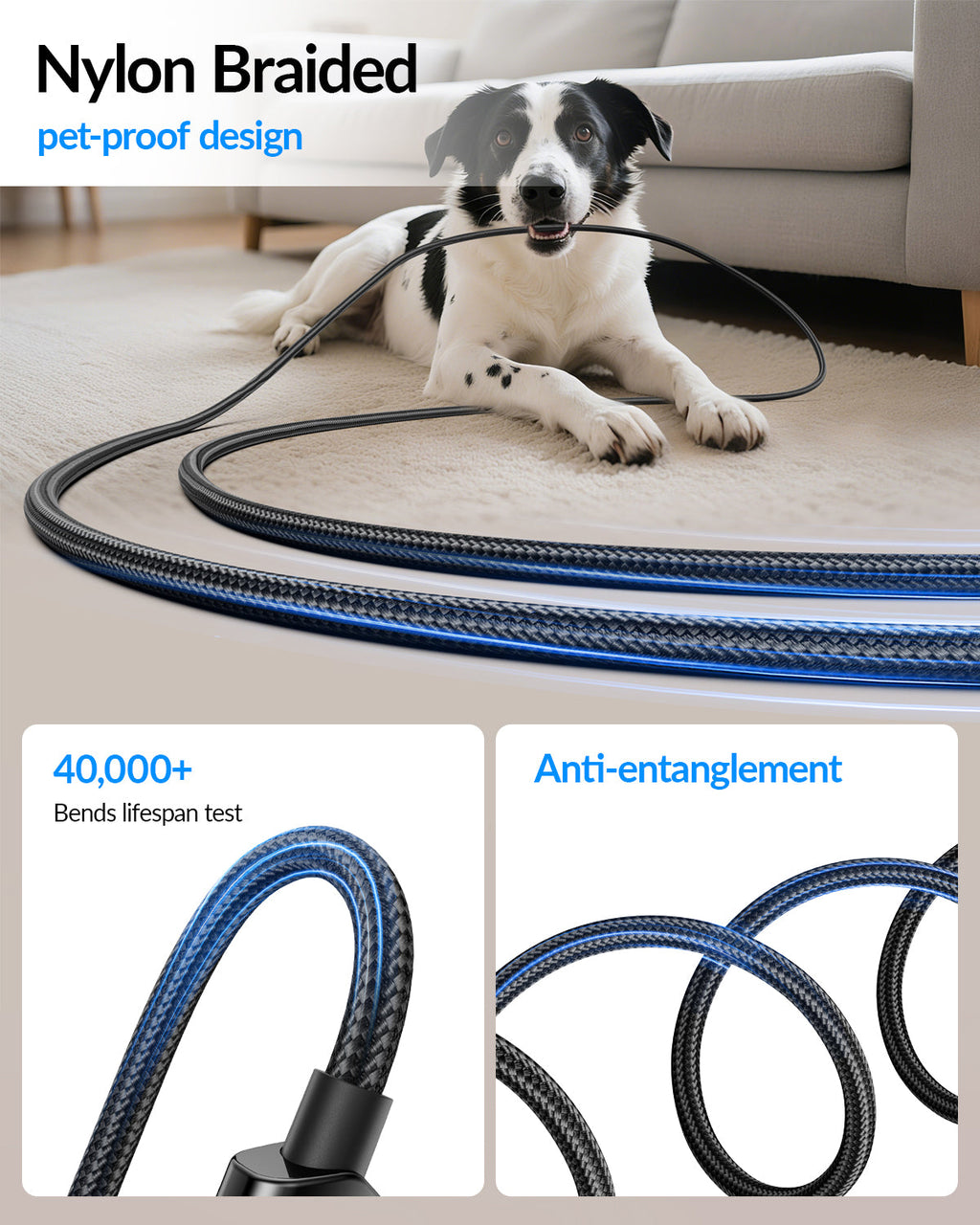 SooPii S69 USB-C to USB-C cable 1.2m with nylon braid, 240W wattage display, durable and flexible charging and data transfer cable