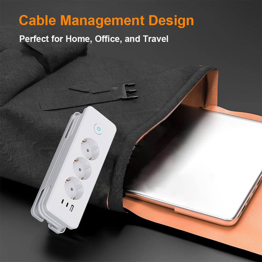 EU-E30 Flat Power Strip, 3 AC + 3 USB, PD 20W, Cable Winding, 3680W — Detail 9