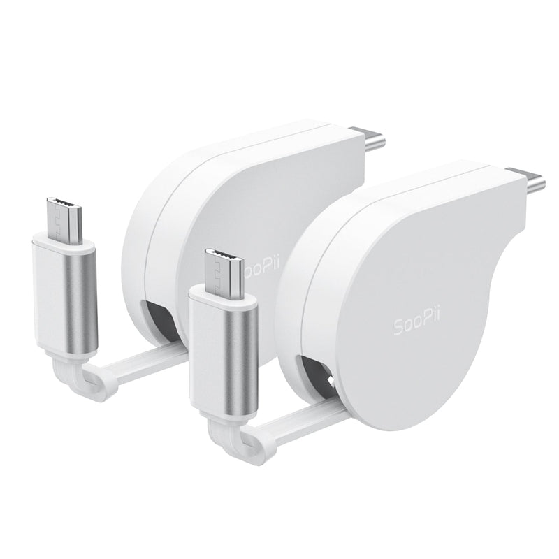 SooPii H1 Kabel 60W einziehbar USB-C, Silikon, 2er-Pack – Weiß / Schwarz