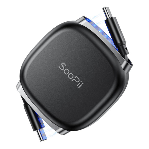 SooPii S86 USB-C to USB-C cable, 1m, 240W, retractable design, black cable with USB-C connectors at both ends.