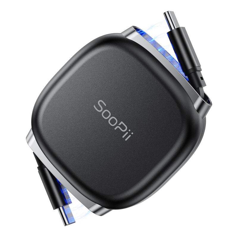 SooPii S86 USB-C to USB-C cable, 1m, 240W, retractable design, black cable with USB-C connectors at both ends.