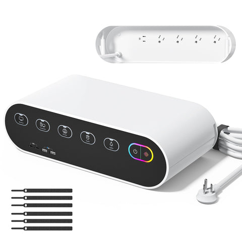 Power Strip with Cable Management Box, 65W GaN & 4 USB Ports — Main product photo