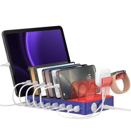 SooPii CS80A charging station with 8 ports, 70W power, 4 PD ports, and 8 mixed cables in a sleek black design