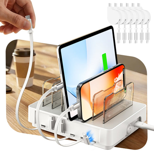 HomeHub H1 60W 6-Port Charging Station with Retractable Cables — Scene and lifestyle