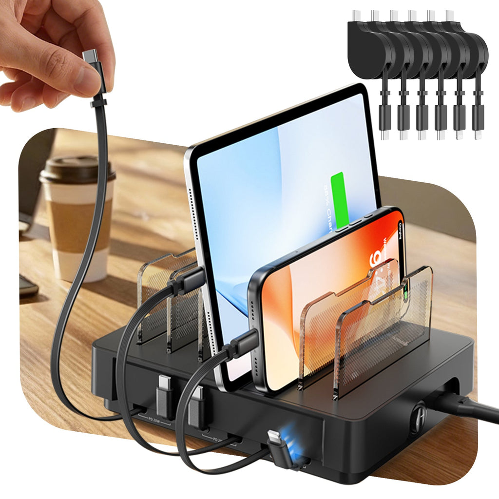 HomeHub H1 60W 6-Port Charging Station with Retractable Cables — Main product photo