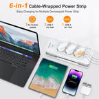 EU-E30 Flat Power Strip, 3 AC + 3 USB, PD 20W, Cable Winding, 3680W — Scene and lifestyle