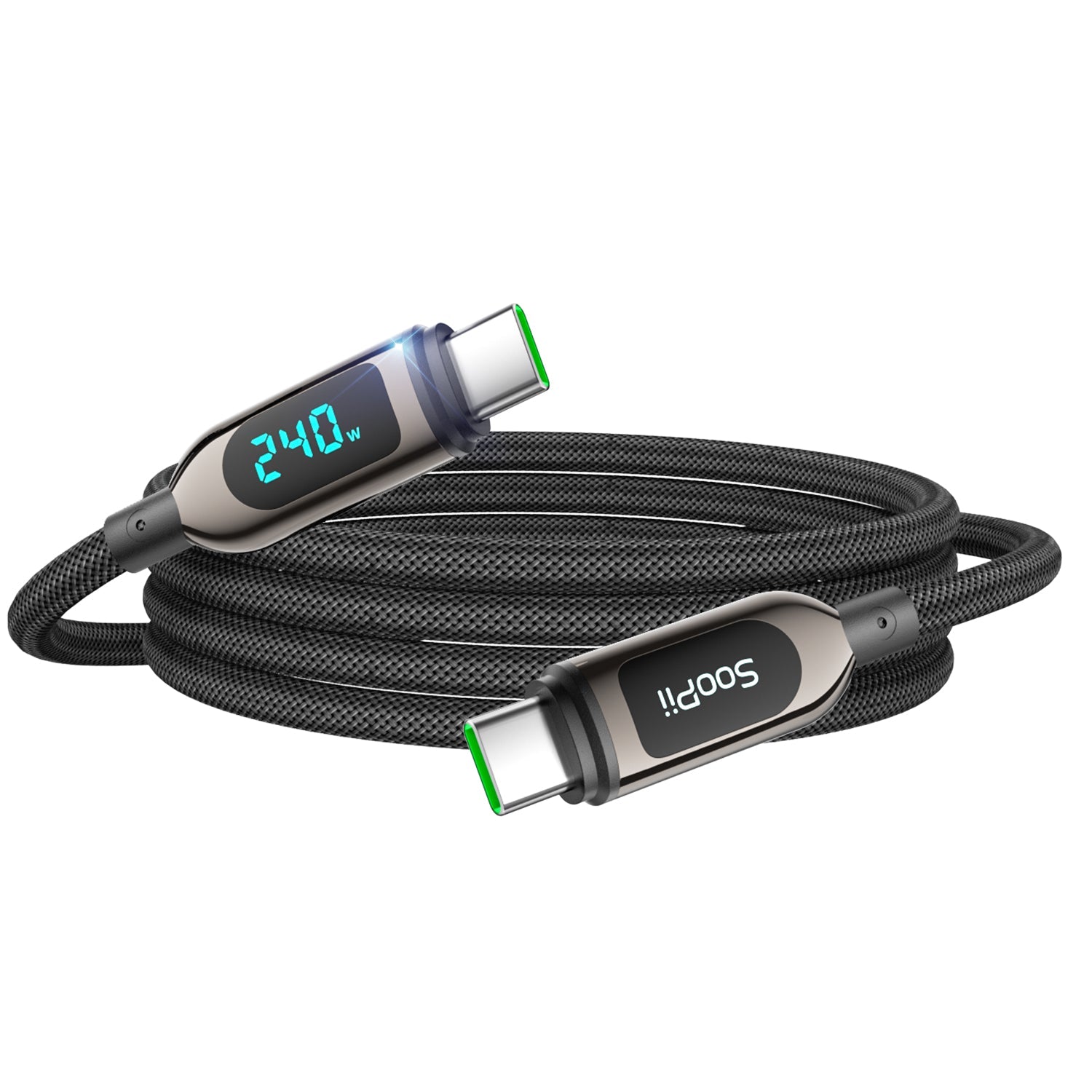 S70CC 240W USB-C Cable 4ft Nylon Braided with LED Wattage Display — Detail 9
