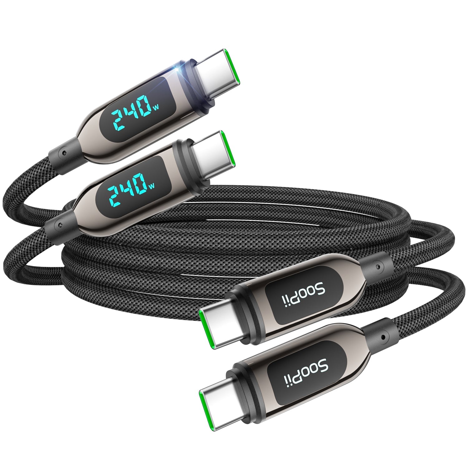S70CC 240W USB-C Cable 4ft Nylon Braided with LED Wattage Display — Detail 12