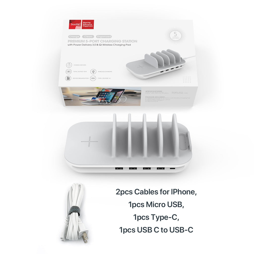 WiV6 Pro 70W 5-Port Charging Station with 15W Wireless Charger, 25W USB-C PD, 5 Cables Included — Detail 11