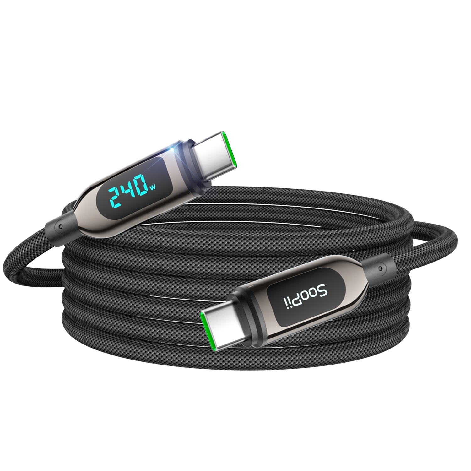 S70CC 240W USB-C Cable 4ft Nylon Braided with LED Wattage Display — Detail 10