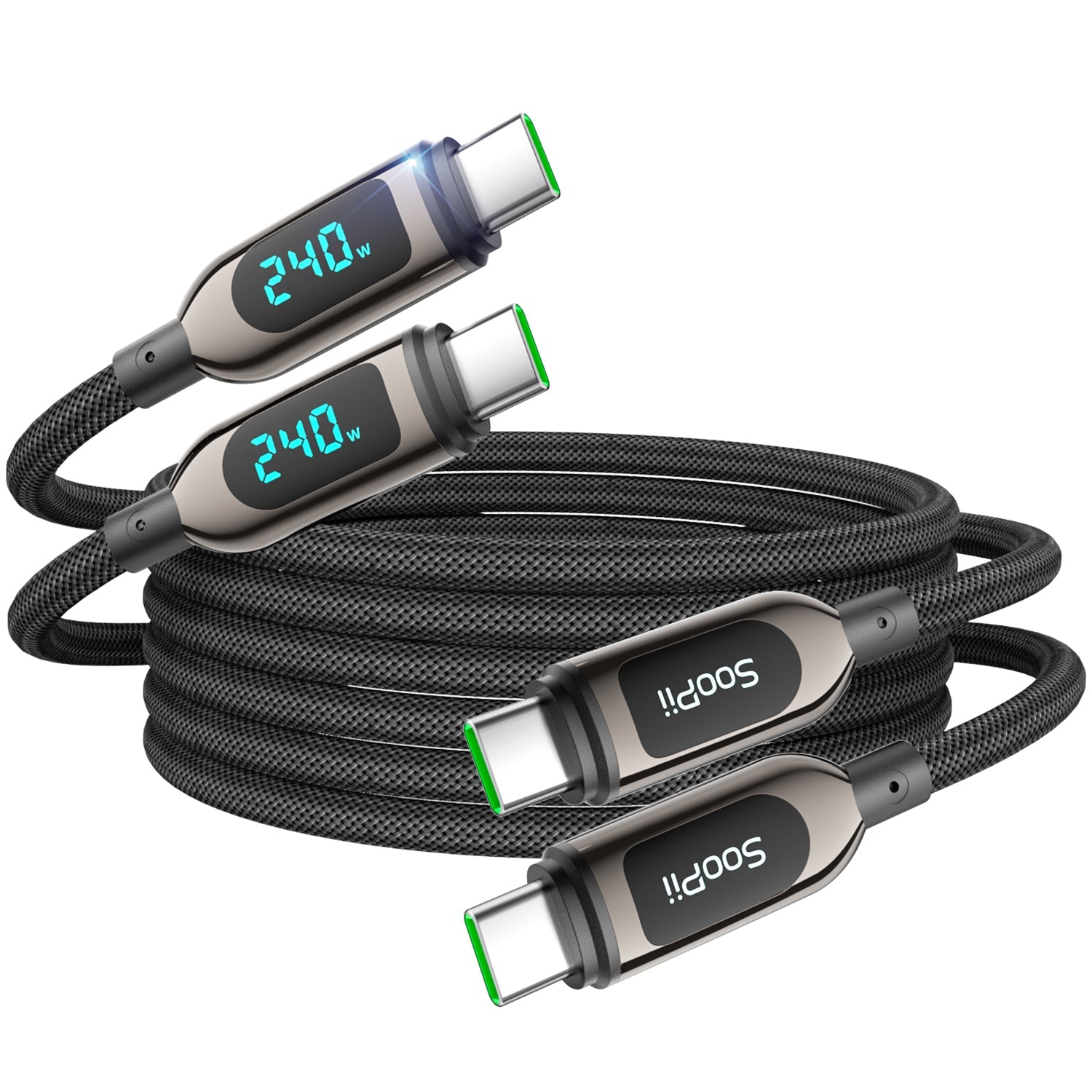 S70CC 240W USB-C Cable 4ft Nylon Braided with LED Wattage Display — Detail 13