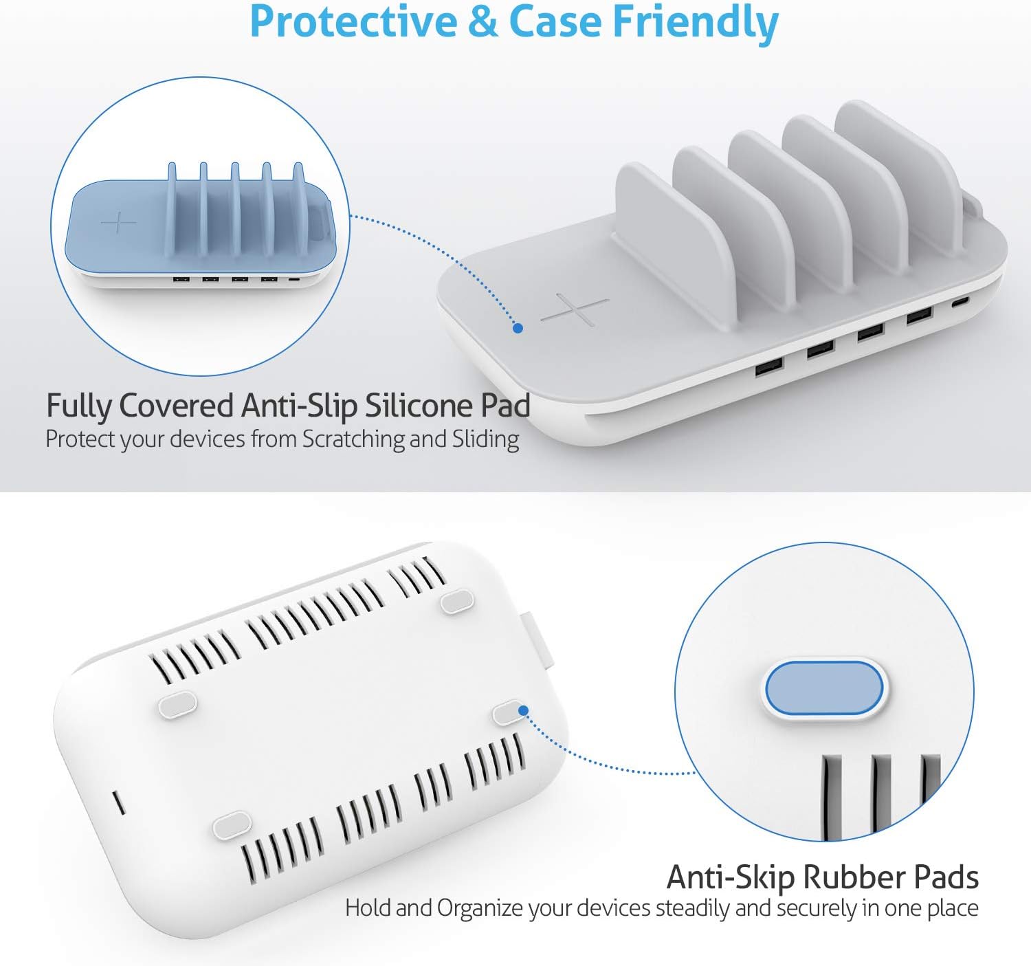 SooPii WiV6 Pro charging station with 70W power, 5 ports, 15W wireless charger, and 5 mixed charging cables on a white background.