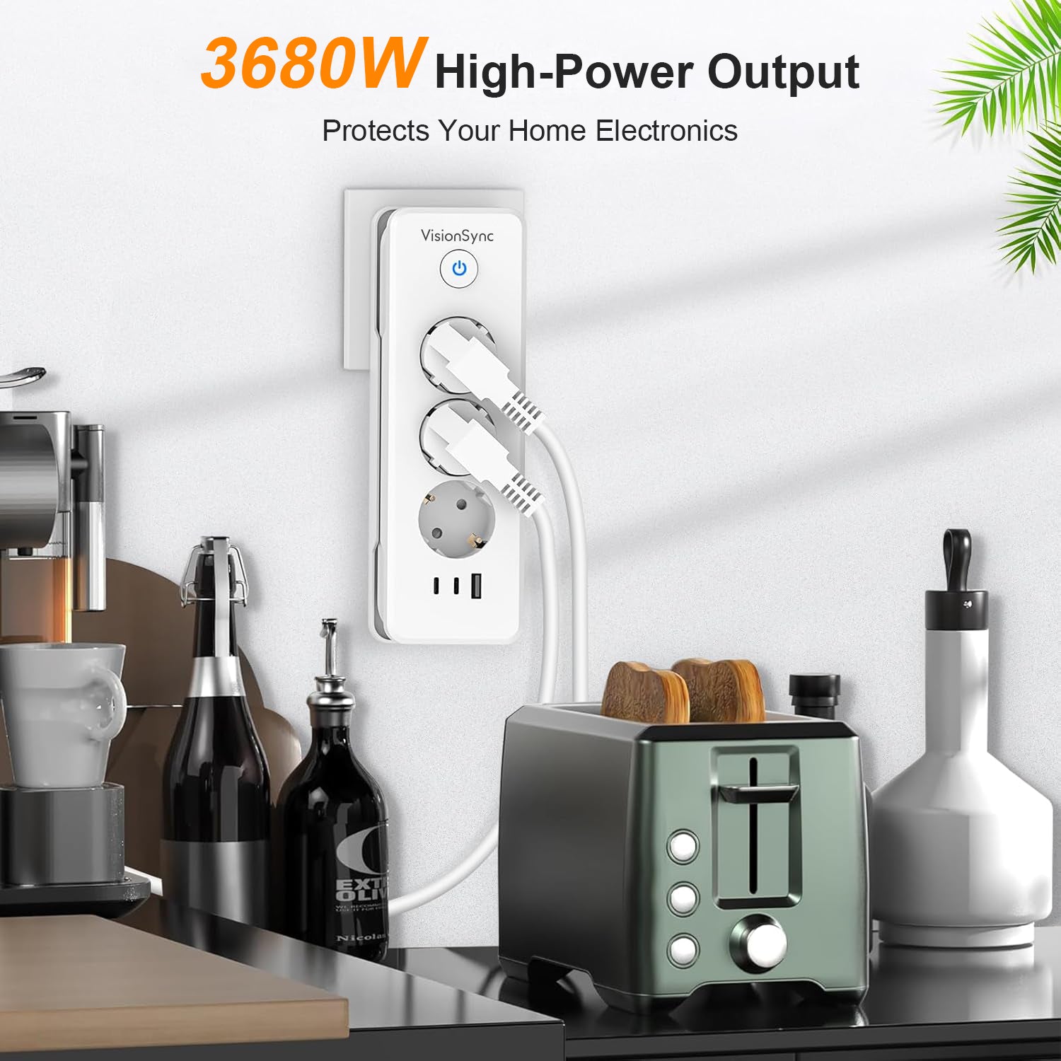 EU-E30 Flat Power Strip, 3 AC + 3 USB, PD 20W, Cable Winding, 3680W — Size and dimensions