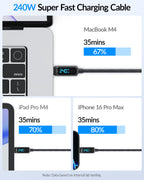 SooPii S69 USB-C to USB-C cable, 1.2m, nylon-braided, 240W wattage display, durable charging and data transfer cable