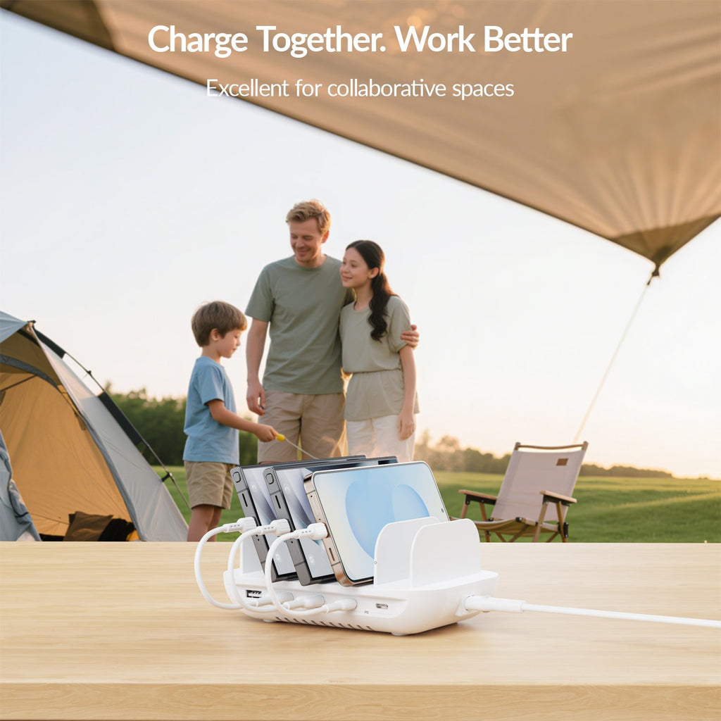 SooPii CS50 charging station with 35W power and 5 ports, featuring 5 mixed cables for versatile device charging.