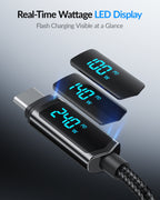 SooPii S69 USB-C to USB-C cable, 1.2m, nylon-braided, 240W wattage display for fast charging and data transfer.