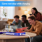 SooPii CS80A charging station with 8 ports, 70W power, 4 Power Delivery ports, and 8 mixed charging cables.