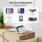 SooPii CS50 charging station with 35W power, 5 ports, and 5 mixed cables for efficient device charging.