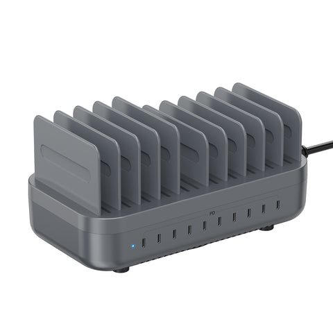 SooPii CS200 200W 10-port USB-C charging station — front view with GaN module