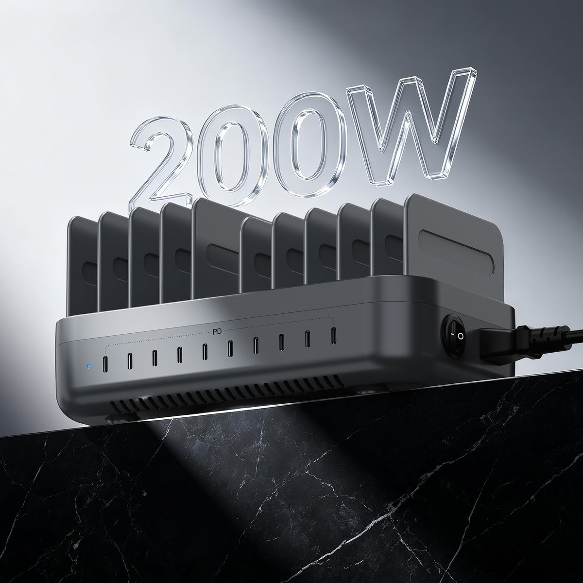 SooPii CS200 10-port charging station with 10 mixed cables included