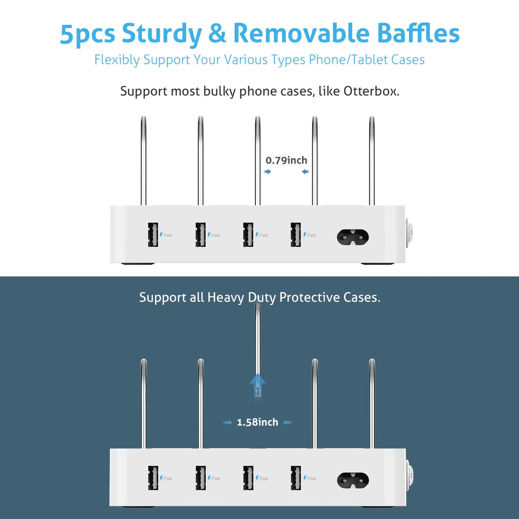 SooPii CS40 charging station with 4 ports and 22W power, featuring four mixed cables for versatile device charging.