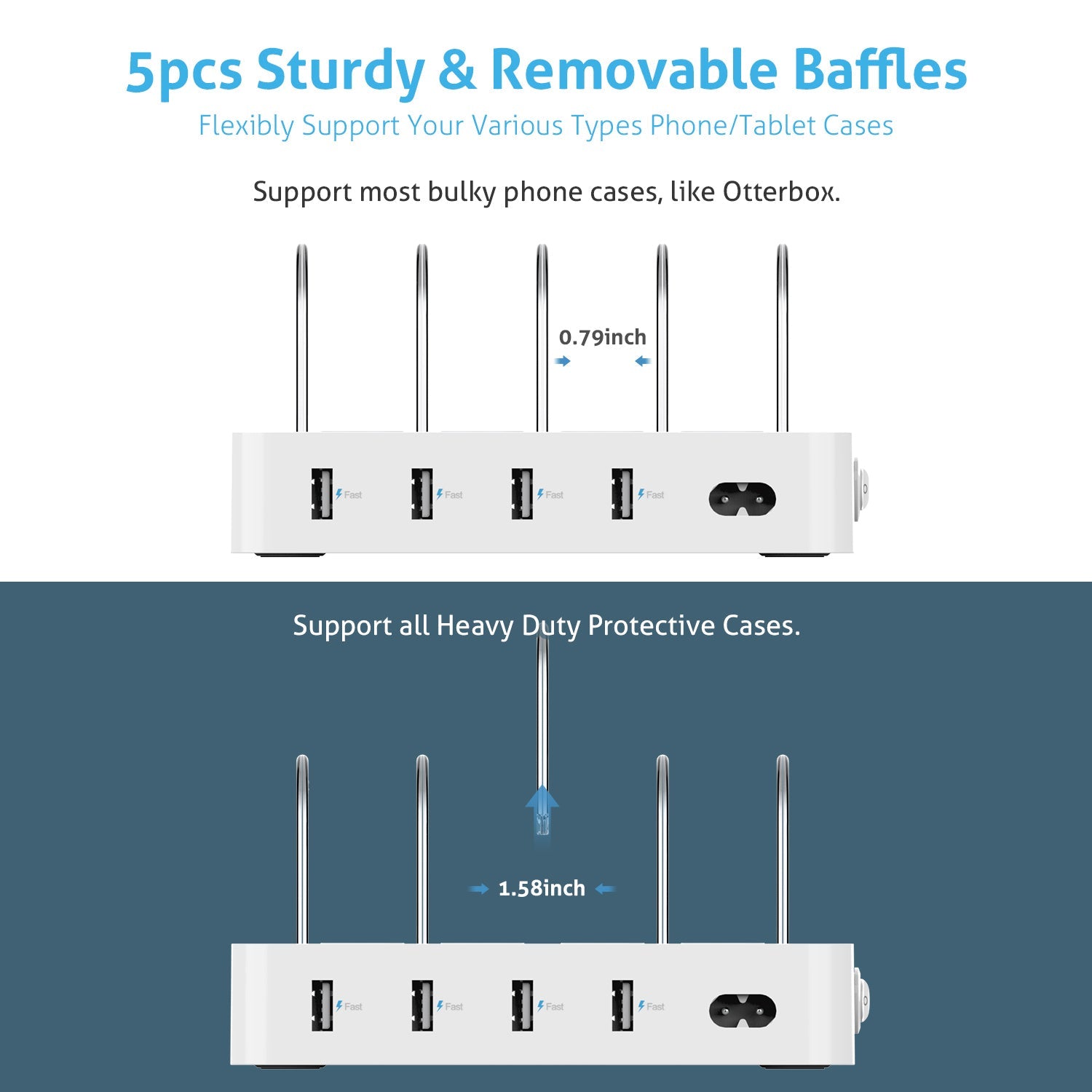 SooPii CS40 charging station with 4 ports and 22W power, featuring four mixed cables for versatile device charging.